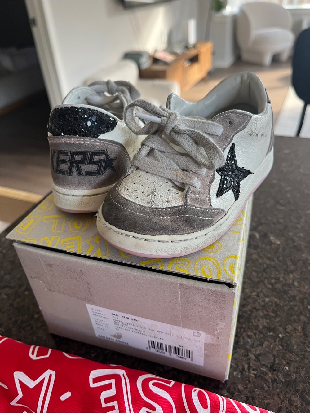 Golden Goose Kids Sneakers in White, Gray & Black Glitter Star